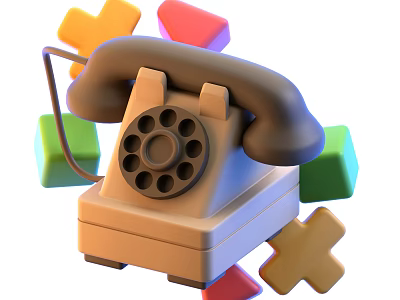 Vintage Rotary Phone As Retro Digital Device With Colorful Cubes And Cross Shapes 3d model