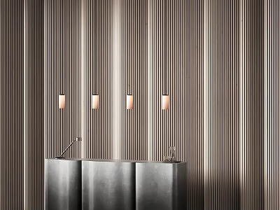Vertical Striped Textured Wall Panel With Pendant Lights And Reception Desk 3d model