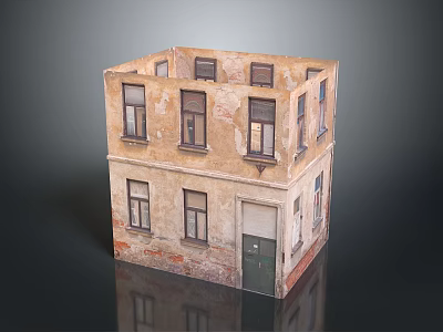 Aged Two Story Building Model With Weathered Facade Windows And Door 3d model