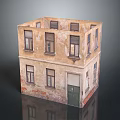 Aged Two Story Building Model With Weathered Facade Windows And Door