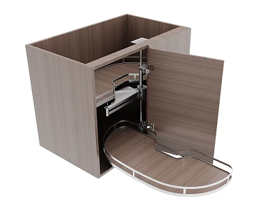 Wooden Kitchen Cabinet With Open Door And Internal Slide Mechanism Design 3d model