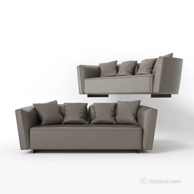 Comfortable Modern Gray Sectional Sofa With Plush Pillows And Sleek Armrests 3d model