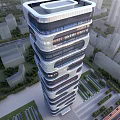 Modern High Rise Office Building With Unique Curved Facade And Glass Windows