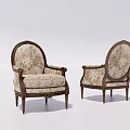 Vintage Style Armchair With Wooden Carved Frame And Floral Pattern Fabric Upholstery