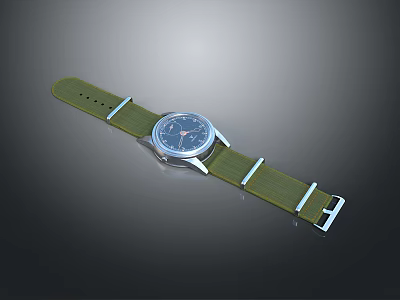 Classic Watch With Green Nylon Strap Blue Dial Analog Display And Stainless Steel Case 3d model