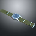 Classic Watch With Green Nylon Strap Blue Dial Analog Display And Stainless Steel Case