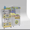 Claw Machine with Layered Transparent Windows Pink Rabbit SpongeBob Stuffed Toys Yellow Decorations And Wheels