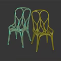 Modern Curved Red and Green Chairs With Artistic Design and Smooth Lines