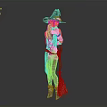 Red Haired Witch In Black Pointed Hat And Red Black Outfit Holding Broomstick