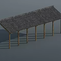 Traditional Wooden Pergola with Tiled Roof and Support Columns Design