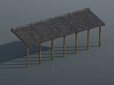 Traditional Wooden Pergola with Tiled Roof and Support Columns Design 3d model
