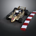 Gold March 761 Race Car With Number 55 Driver And Red White Barriers
