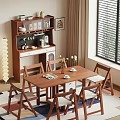 Modern Interior Dining Table And Chairs With Wooden Sideboard Decorative Plants Window Blinds And Curtains