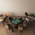 Modern Entertainment Table Design With Green Felt Surface And Colorful Leather Chairs
