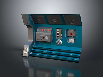 Blue Control Panel With Buttons Indicator Lights And Metallic Frame Design 3d model