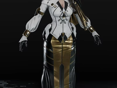 Game And Movie Character With White Gold Fitted Outfit And Armored Design Details 3d model