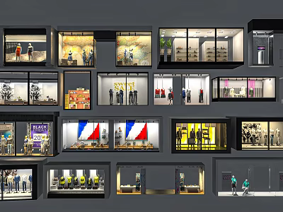 Creative Fashion Store Window Displays With Mannequins Apparel Lighting And Diverse Layouts 3d model