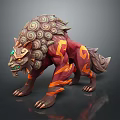 Mythical Game Movie Creature Character With Red Brown Spiral Patterns Green Eyes And Sharp Claws