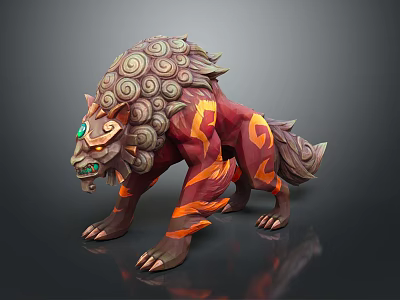 Mythical Game Movie Creature Character With Red Brown Spiral Patterns Green Eyes And Sharp Claws 3d model