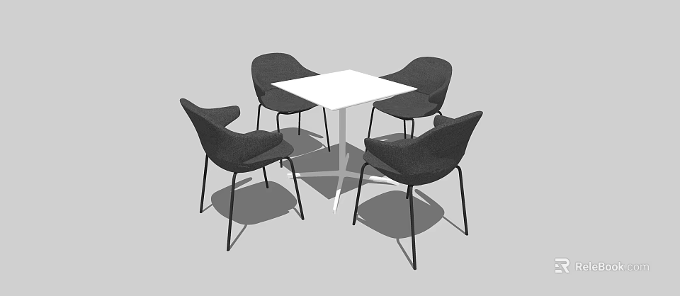 Modern Square White Table With Four Black Chairs Dining Set Design 3d model 