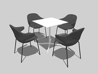 Modern Square White Table With Four Black Chairs Dining Set Design 3d model