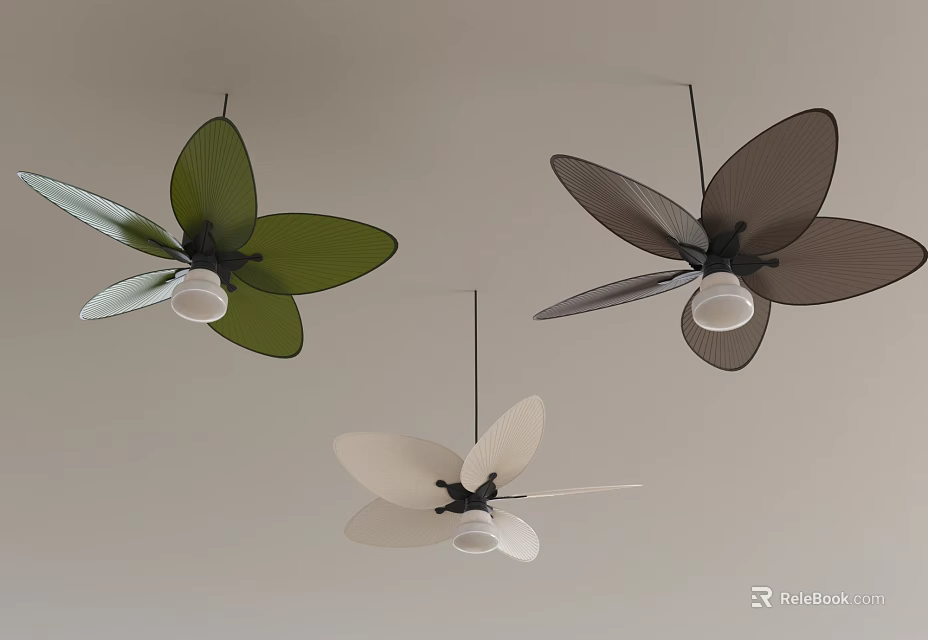 Modern Butterfly Wing Design Pendant Lights In Green Brown And Beige With Leaf Shaped Blades 3d model 