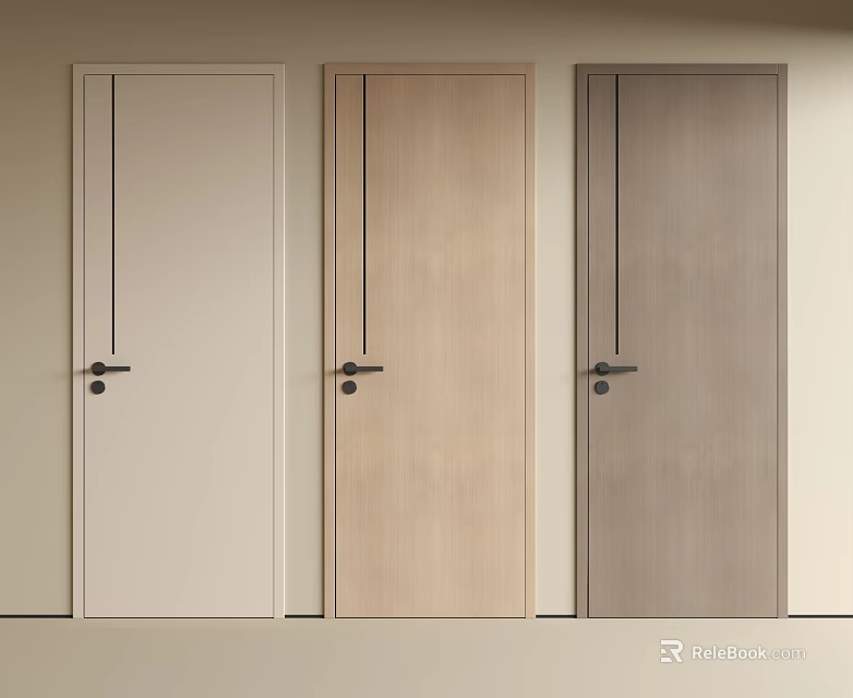 Modern Minimalist Swing Doors With Three Different Wooden Tones And Handles For Home Interior 3d model 