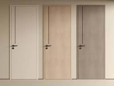 Modern Minimalist Swing Doors With Three Different Wooden Tones And Handles For Home Interior 3d model