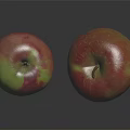 Two red and green apples with shiny reflections on black background surface 3d model