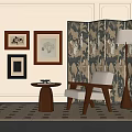 Quiet Chinese and Ancient Style Leisure Sofa Hanging Picture Floor Lamp 3d model