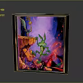 Framed Animated Artwork Featuring Rabbit On Rocky Cliff With Purple Background And Red Accents