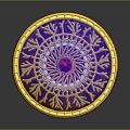 Decorative Circular Plate With Purple Pink Intricate Patterns And Golden Border Center
