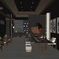 Traditional Chinese Restaurant Interior With Wooden Decor Circular Window And Wall Paintings