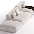 Light Gray Sectional Sofa With Throw Pillows Dark Throw Blanket And Ottoman 3d model