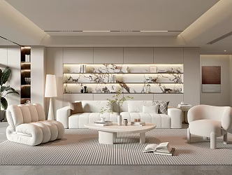 Modern Living Room Sofa Coffee Table Combination Single Person Sofa Multi Person Sofa Stool Floor Lamp Potted Plant 3d model