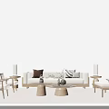 Modern Sofa Coffee Table Set With Beige Upholstery Wooden Top And Accent Pillows