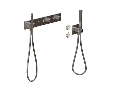 Wall Mounted Modern Metal Shower Faucet With Long Hose And Control Knobs 3d model