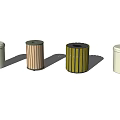 Public Trash Bins With Various Designs Including Wooden And Green Striped Styles