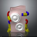 Pink Electronic Device With White Circular Speakers And Red Blue Yellow Colored Tubes