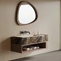 Wall Mounted Bathroom Vanity Cabinet With Marble Countertop Teardrop Mirror And Open Shelf For Towels