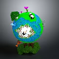 Colorful Earth Model With Green Land Blue Ocean Panda Trees And Flowers