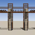 Rustic Pergola Design With Stone Columns And Wooden Beams Structure
