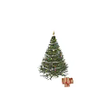 Festive Christmas Tree Ornament Combination With String Lights Colorful Baubles And Gift Boxes Underneath