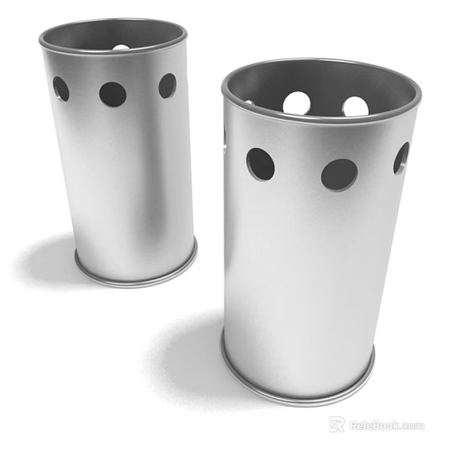 Two Silver Cylindrical Household Containers With Multiple Holes For Daily Use 3d model