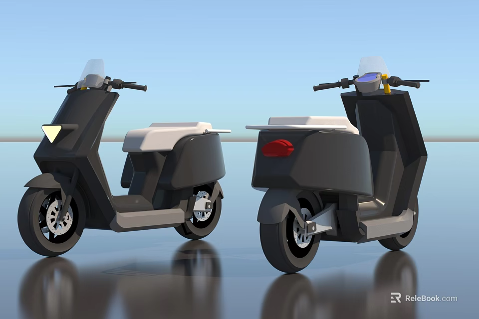 Modern Electric Scooters With Black Body White Seats And Reflective Surfaces Under Blue Sky 3d model 