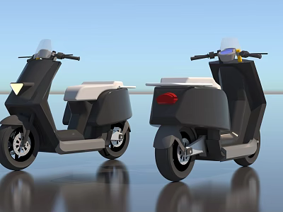 Modern Electric Scooters With Black Body White Seats And Reflective Surfaces Under Blue Sky 3d model