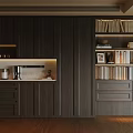 Modern Dark Wood Sideboard With Cabinets Drawers Built in Lighting And Storage Shelves
