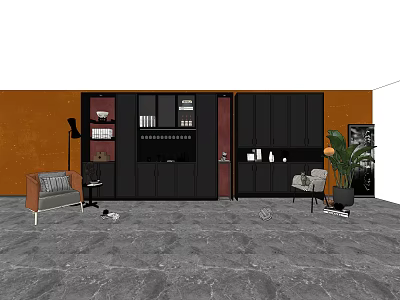 Sleek Modern Wine Cabinet With Black Red Accents In Living Room Setting 3d model