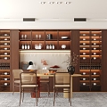 Middle Style Wine Cabinet Dining Table and Chair 3d model