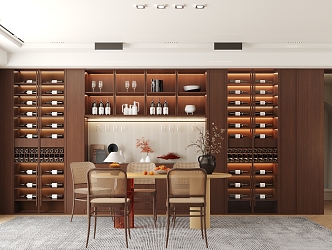 Middle Style Wine Cabinet Dining Table and Chair 3d model